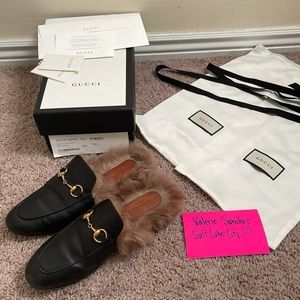 SOLD Gucci Princetown Leather Fur Slippers